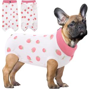 SAWMONG Recovery Suit for Dogs Female Male Zipper, Pink Strawberry Dog Onesie Body Suit After Surgery Spay Neuter, Cotton Breathable Dog Surgical Suit Pet, Substitute Dog E-Collar Cone, XS