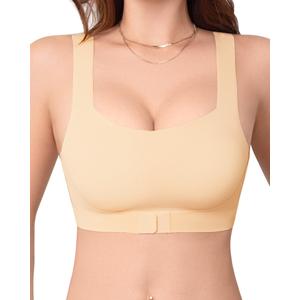 Derisaly Womens Seamless Bra Wireless Pullover Push Up Bras Front Closure Supportive Vest Bralette Full Coverage Tshirt Bra (Skin, S) (S)