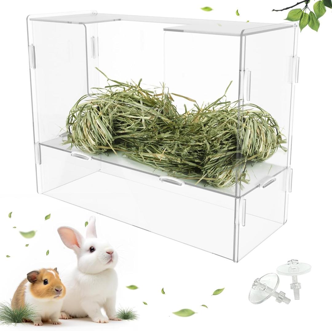 Rabbit Hay Feeder with Lid,Hanging Food Dispenser for Rabbit, Guinea Pig, Bunny, Chinchilla, 116oz Large Capacity 1pack