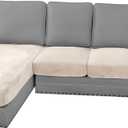 H.VERSAILTEX Velvet Stretch Sectional Couch Covers - 4 Piece Sofa Seat Cushions for L Shape Sectional Couch (Large 3 Seater + 1 Chaise, Ivory)
