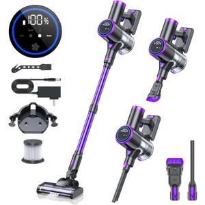 Cordless Vacuum Cleaner, Stick Vacuum with LED Display, 2 Modes 6 in 1 Lightweight Rechargeable Cordless Stick Vacuum with 40Min Detachable Battery Vacuum Cleaner for Home Hard Floor Carpet