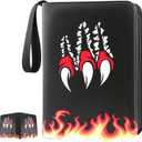 Card Binder 4-Pockets, 400 Pockets Card Holder with 50 Removable Sleeves, Trading Card Collector Zipper Album Holder - Black Red (Large)