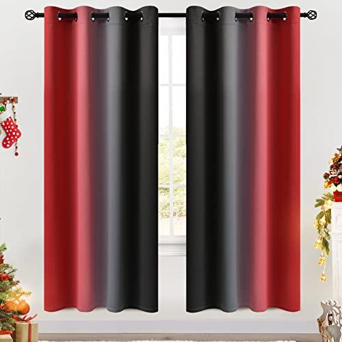 COSVIYA Grommet Ombre Room Darkening Curtains 72 inches Length for Kids Bedroom,Polyester Light Blocking Red and Black Gradient Window Drapes/Curtains for Living Room,2 Panels, 52x72 inches
