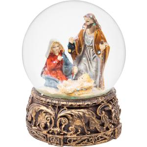 Christmas Musical Snow Globe Holy Family Polystone Water Glass Snow Globe Glitterdome for Holiday Decoration (Nativity)
