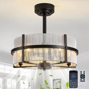Fandelier Ceiling Fan with Light, Hand-Wrapped Thread Shade Chandelier Fan, 19"