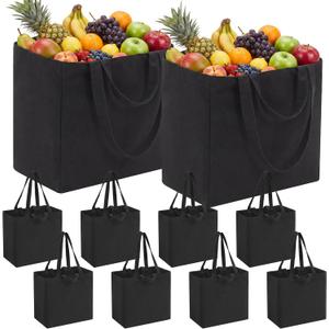 Tallew 8 Pcs Reusable Canvas Grocery Bags XL with with Pockets & Dual Handles (long/Short), Heavy Duty, Foldable, Washable Shopping Tote Bags for Farm Market, Groceries, Beach, and Daily Use