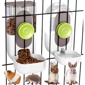 Kenond Hanging Automatic Pet Food Water Dispenser, 35oz Rabbit Feeder Guinea Pig Water Bottle Food Feeder for Ferret Guinea Pig Rabbit(White)