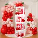 Civaner 63 Pcs Cherry Baby Shower Decorations Baby Balloon Boxes Birthday Party Decorations with Letters Pink Bow Stickers Red Honeycomb Centerpieces Blocks for Gender Reveal