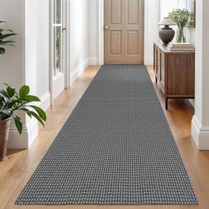 EARTHALL Woven Runner Rug 3x10 Ft Washable Runners for Hallways Long Non Slip Rubber Backed Kitchen Runner Braided Indoor Floor Carpet Runners for Entryway, Hallway, Kitchen, Dark Gray