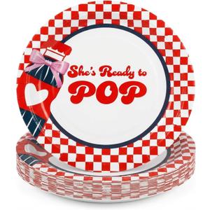 30 Pcs She's Ready to Pop Baby Shower Plates Decoration Disposable Paper Plates 9 Inch Baby Shower Soda Themed Party Favor Soda Bottle Trays for Gender Reveal Girls Birthday Party Decoration
