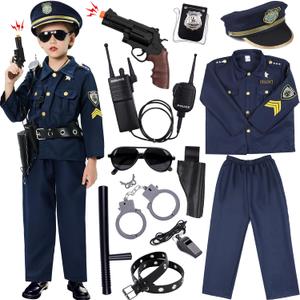 Golray Police Officer Costume for Kids - 12PCS Cop Uniform Outfit Role Play With Accessories, for Boys Girls 3-12 Years Old, Halloween Dress Up (Small (5-7 year))