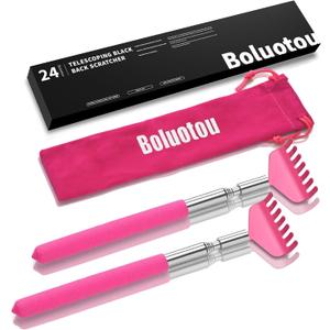 Kuvvfe 2 Pack Portable Extendable Back Scratcher, Stainless Steel Telescoping Back Scratcher with Beautiful Present Packaging(Pink Red)