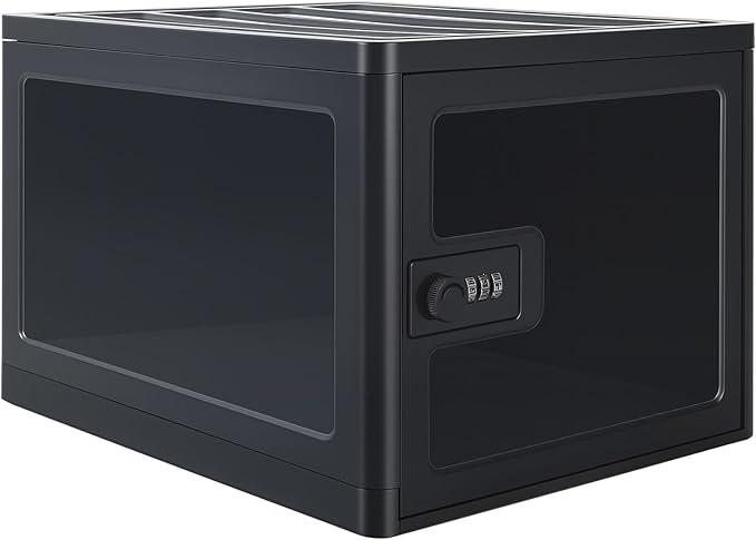 GIIYAA Clear Lockable Storage Box for Food，Tech and Home Safety, Medicine Lock Box for Safe Medication,Lockable Storage Bin，Refrigerator Storage Bins, Tablet Phone Jail Lock Box (Black)