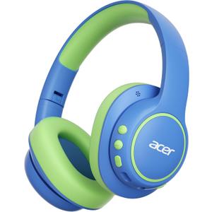 acer Kids Bluetooth Headphones, Over Ear Headphone for Kids with Mic, 75H Playtime, 85dBA Safe Volume, Bluetooth 6.0, USB C Fast Charging, Toddler Headphones for iPad/Tablet/Travel/School-Blue Green