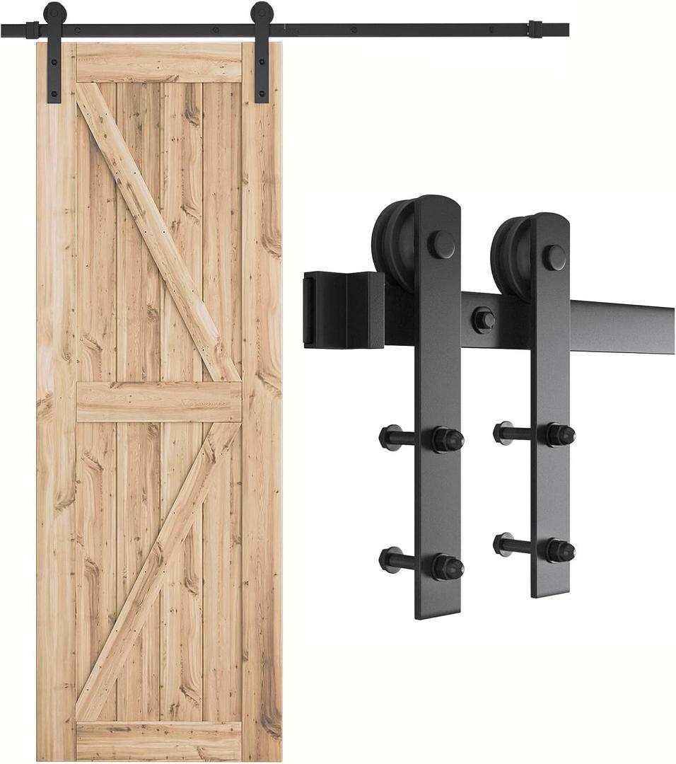 SMARTSTANDARD 5.5ft Barn Door Hardware kit, Barn Door Track, Sliding Door Hardware kit, Smoothly and Quietly -Heavy Duty Sturdy -Easy to Install, Fit 30"-33" Wide Door Panel (I Shape Hanger) (5.5 Feet)