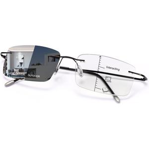 Photochromic Progressive Multifocus Reading Glasses UV Sunglasses Computer Anti Blue Lightweight Eyewear for Men Women (Black)