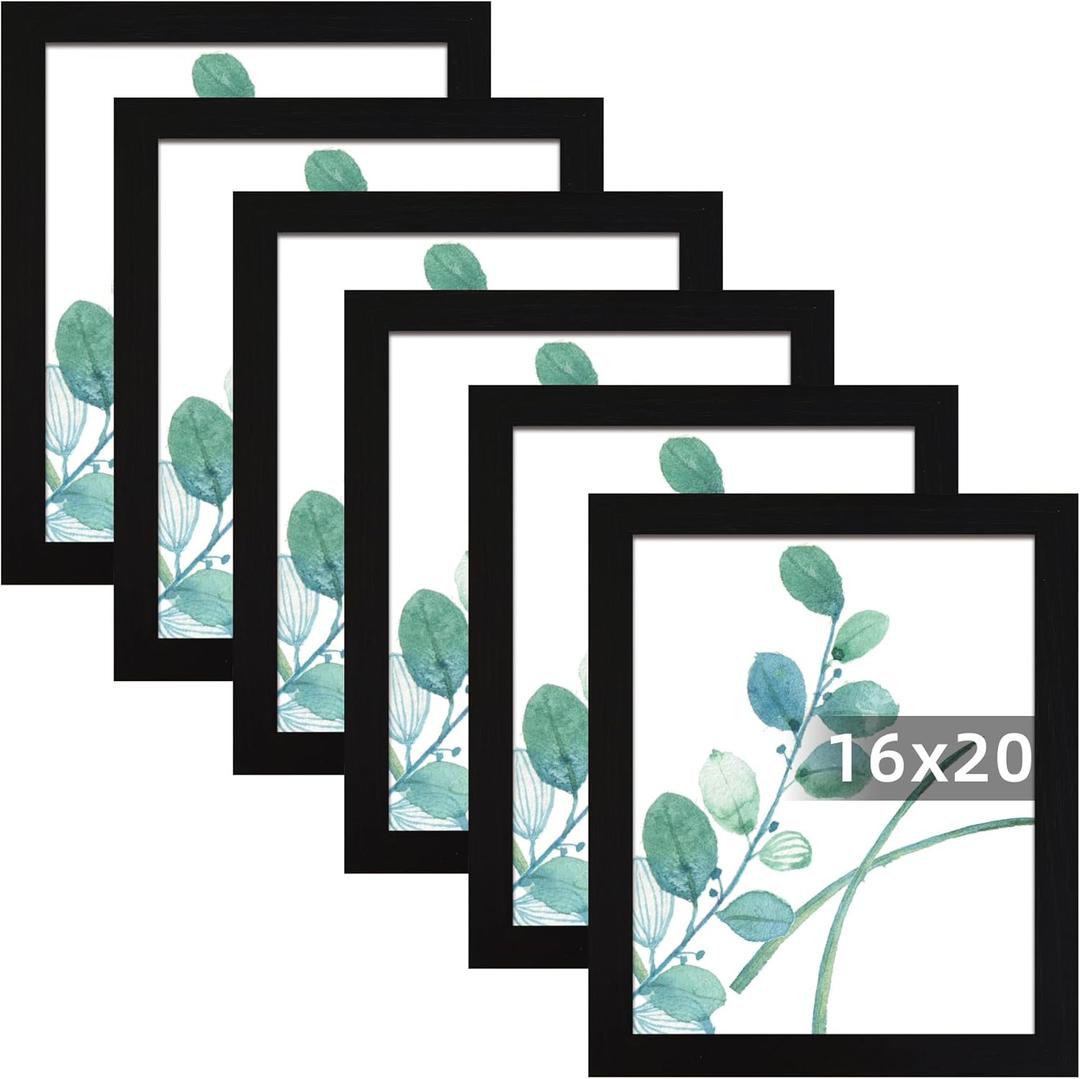 SESEAT 16"x20" Picture Frame Black Set of 6, Display Pictures 16"x20" Without Mat for Wall Mounting, Wall Gallery Poster Frames