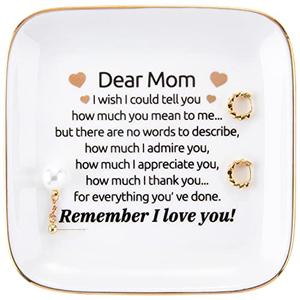 Kaidouma Mom Birthday Gifts - Ceramic Ring Dish Jewelry Plate Trinket Tray - Mother's Day & for Mom - Remember I Love You