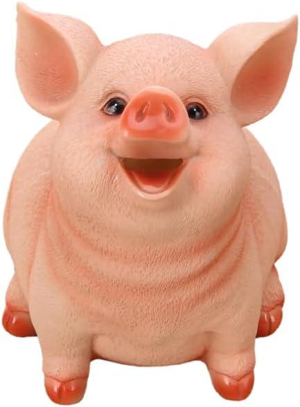 Piggy Bank, Cute Pink Pig Money Box Resin Cartoon Coin Bank for Kids Gift (8.27 * 6.3 * 6.3in)