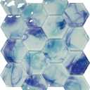 5 Sheets Ink Blue Hexagon Glass Mosaic,Pool Tiles,12" x 10" Kitchen Backsplash Tile