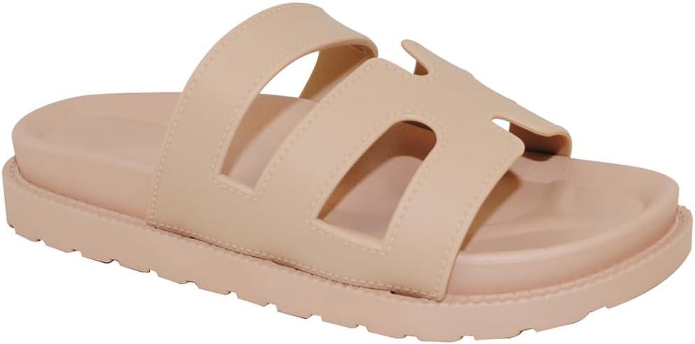  Mia Girl Comfortable Flat Sandals for Women, Tan US 8.5