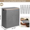 DOKEHOM 160L Double Laundry Basket with Removable Lid and Laundry Bags, Large Collapsible Laundry Hamper with 2 Sections (Dark Grey)