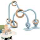 Baby Sensory Teething Chew High Chair Suction Toys for Infant Toddlers 6 12 18 24 Months, Food Grade Silicone Teether with Oak Loop Montessori Educational Parent-Child Baby Bath Toy (Blue)