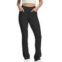 VIMPEP Women’s Stretchy Yoga Dress Black Pants High Rise Straight Leg with Pockets Casual.Size M
