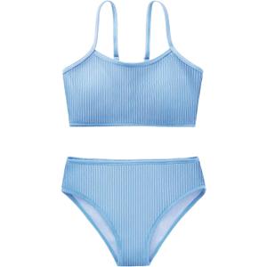 Girl's 2 Piece Swimsuit Solid Spaghetti Strap Bikini Sets Beach Bathing Suit Swimwear for Teen Kids (15-16 Years, Blue)