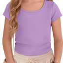 Oakgarden Girl's T-Shirts Summer Tops Teen Cap Sleeve Shirts Kids Scoop Neck Fitted Cute Casual Basic Tees 5-14 Y
