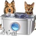 PETIMI Dog Water Fountain, 2 Gallon 304 Stainless Steel Large Pet Water Fountain for Dogs & Cats, Ultra Quiet Indoor Pet Fountain, Safety Lock, 3 Replacement Filters Included, Smart Pump Protection