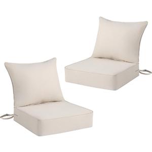 Outdoor Chair Cushion Set for Patio Furniture, 24 x 24 x 6 Extra Thick Deep Seat Patio Cushions, Olefin Back and Seat Cushion Replacement, Removable Cover, Ties and Handle, Beige