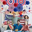 Lutoys 30 Pcs Patriotic Decorations for Veterans Day, 4th of July Decor LOVE USA Banner American Flag, Red White Blue Paper Fans Pompoms Labor Memorial Day Decor for Indoor Outdoor Outside