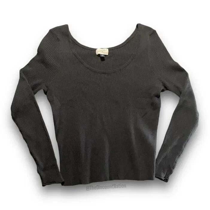Universal Thread Women's Ribbed Long Sleeve Scoop Neck T-Shirt XS, Coffee