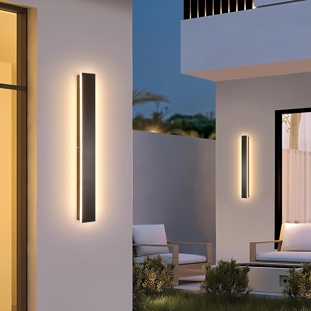 AioTio Modern Outdoor Wall Light for House,2pack 23.6inch Black LED Exterior Wall Sconces Lighting Fixtures, Outdoor Porch Light Fixture 3000K Long Linear Wall Light Outside Lighting for Patio, 2PC-2'' Wide-23.6in