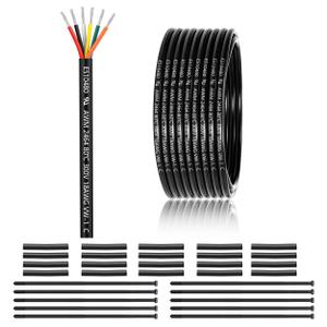 18 Gauge 6 Conductor Electrical Wire 50FT, UL 2464 18 AWG 6 Wire Cable Tinned Copper PVC Stranded 18/6 Core Wire for LED Lighting, Outdoor Low Voltage Extension Cable, Automotive 