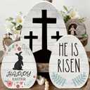 Threan 3 Pcs Easter Table Decoration Easter Egg Table Wooden Signs Christian Tabletop Centerpiece Religious Decorations for Home Dining Room Party Office Decor