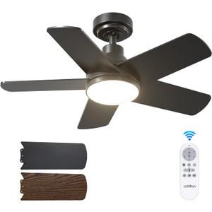 addlon Ceiling Fans with Lights, 32 inch Black Ceiling Fan with Light and Remote Control, Reversible, 3CCT, Dimmable, Noiseless, Small Ceiling Fan for Bedroom, Farmhouse, Indoor/Outdoor Use