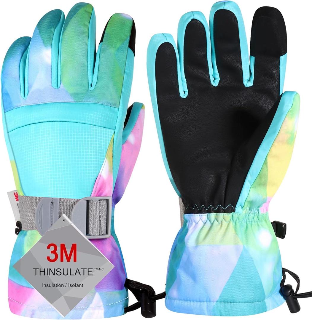 Ski Gloves, Warmest Waterproof and Breathable Snow Gloves for Cold Weather, Fits Both Men & Women,for Parent Child Outdoor (S(Fit Kids 8-10 Years), Sky Blue)