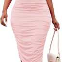 Women's Sexy One Shoulder Dresses Sleeveless Party Club Ruched Cocktail Wedding Guest Bodycon Midi Dress (Pink, XL)