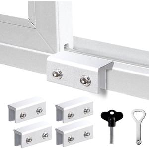 Window Locks, 4 Sets, Alu Alloy Material Window Lock for Vertical&Horizontal Sliding Windows and Doors, Adjustable Security Window Stop, for Child Home Safety, Bedroom, Office&Balcony(Silver Large)