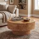 Christopher Knight Home Idla Modern Round Coffee Table, MDF Wood Coffee Table with Pedestal Base, Wooden Center Table for Living Room, Burl Veneer Finish, Natural, 31.5" x 31.5" x 14.57" inches