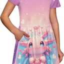 Dresses for Girls 2-14 Years Old Kids Summer Dress Casual Short Sleeve A Line Skater Dresses (Pink)
