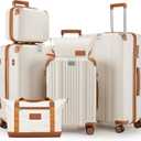 Luggage Set 6 Piece Luggage with PC+ABS Hardshell TSA Lock Spinner Wheels Carry on Lightweight Suitcase Cup Holder，YKK Zippers and Hoot(Beige, 6 piece sets（14/20/24/28/DB/TB）)