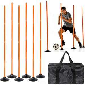 6 Pack Soccer Agility Training Poles, 5 FT Adjustable Speed and Agility Training Equipment for Football/Basketball/Dog Practice, Bending Poles for Horses with Rubber Bases and Carry Bag