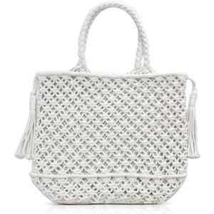 Hand-Woven Cotton Crochet bag Women's Summer Beach Tote Bag Crochet Clutch Bag Woven Envelope Bag with Cute Tassel (White)