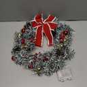 Christmas Wreath with LED Lights, Flocked Pine with Red Ornaments, Snow White and Green, 12 Inch, Indoor Outdoor Holiday Door Decor (1)