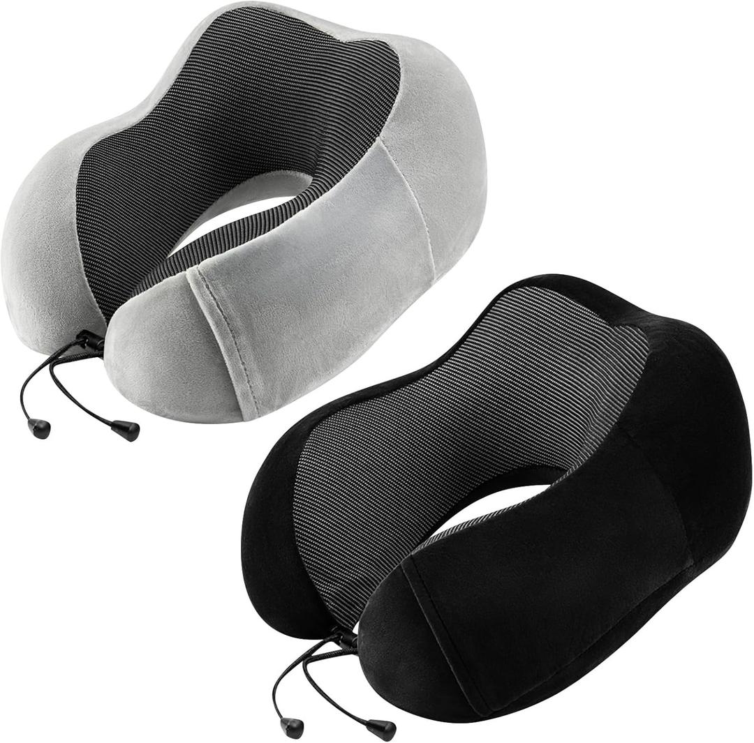 urnexttour Neck Pillow Airplane2 Pack Memory Foam Travel Pillow, Soft Support Travel Neck Pillow for Travelling, Sleeping Rest, Car, Train and Home Use (Black&Grey)
