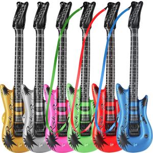 Bedwina Inflatable Guitars  (pack Of 6) 36inch Colorful Blow Up Guitar With Strap, Party Favors, DJprops, Photobooth, Birthdays, Rock Star, Rock And Roll Party Decorations, 80s 90s Party Supplies