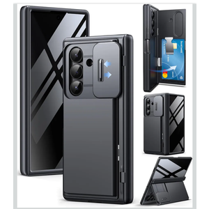 TONGATE Wallet for Z Fold 7 Case with Privacy Screen Protector, [4-Card Holder][Anti Spy] Built-in Large Stand & Slide Camera Cover Z7 Shockproof Phone Case for Samsung Galaxy Z Fold 7 2025 8", Black